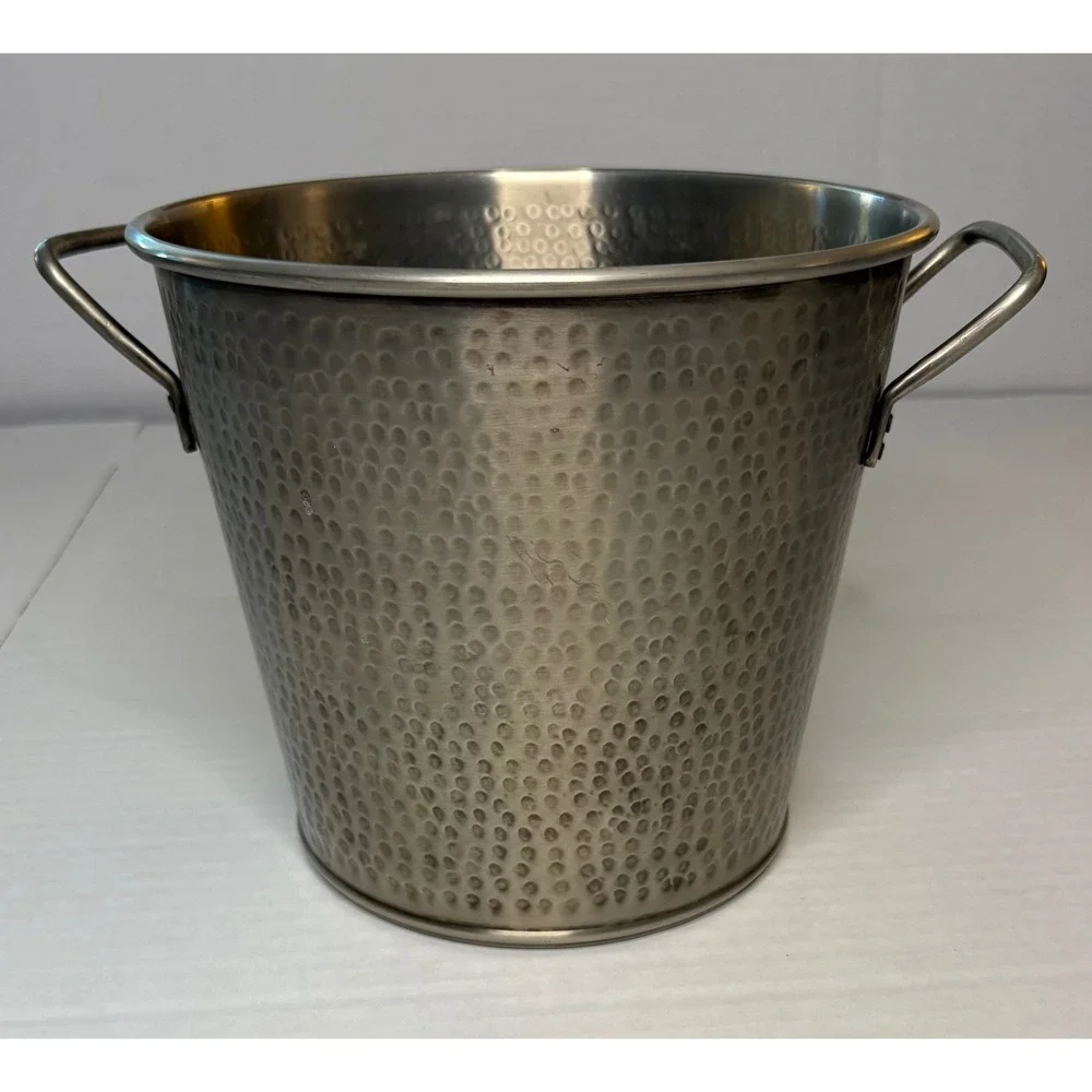 Pottery Barn Retired Hammered Nickel Stainless Steel Ice Bucket with Handles